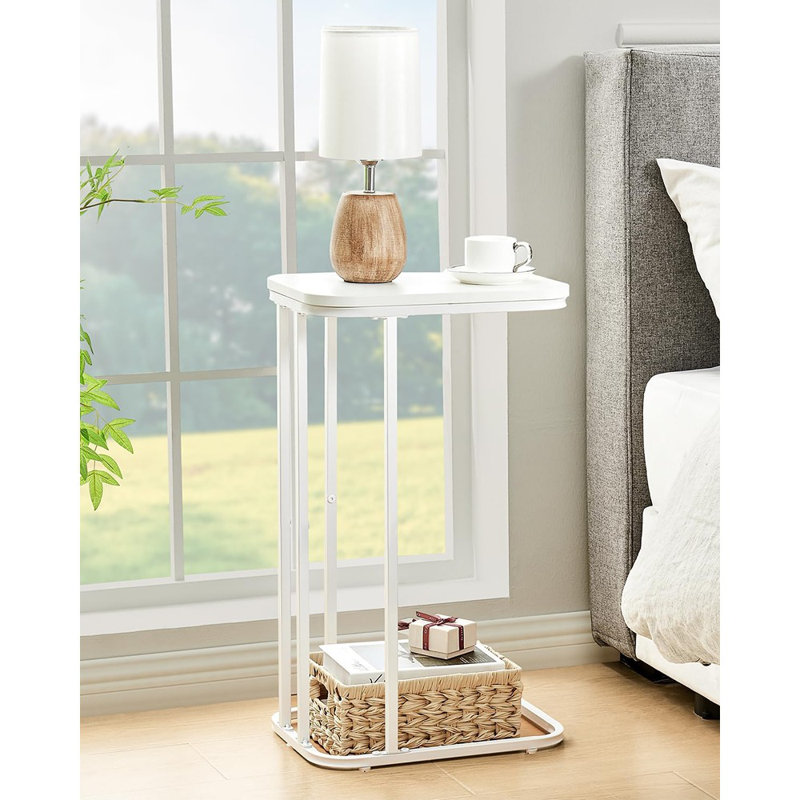 Snow White Metal C-Shaped End Table with Particleboard Top