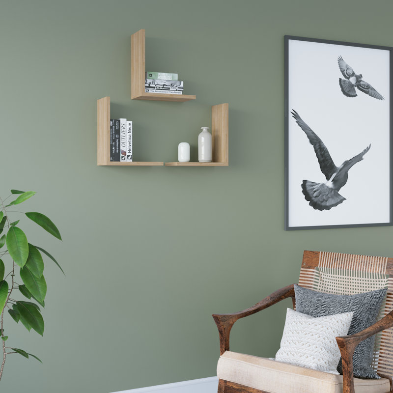 Alista 3 Piece L-Shaped Floating Shelf, Oak
