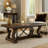 May 56 Inch Rectangular Coffee Table, Elegant Scrolled Base, Brown