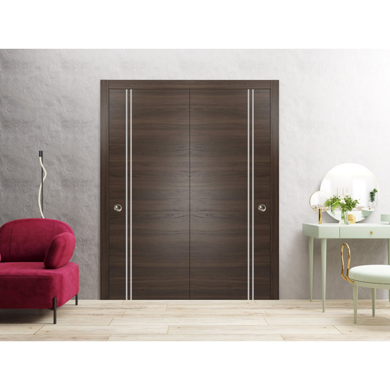 Portes de placard coulissantes en bois massif massif, 56 po x 96 po, Frêne chocolat