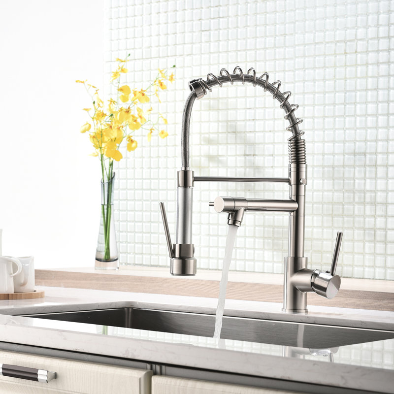 Robinet de cuisine avec robinet escamotable, nickel brossé, rotatif à 360 degrés, évier de style moderne à levier unique, longue durée