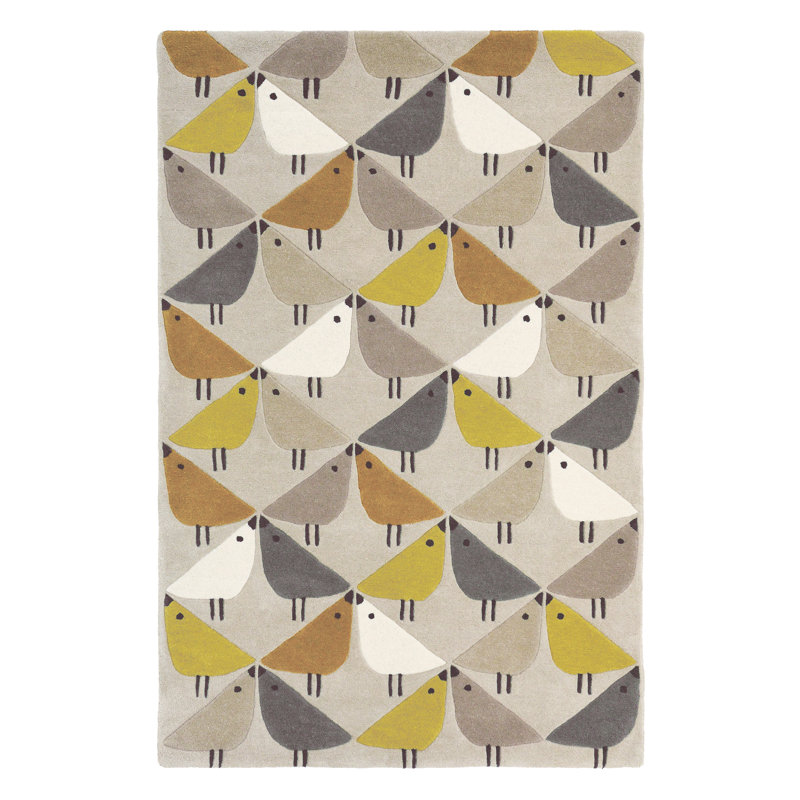 Tapis rectangulaire en laine touffeté à la main jaune / gris, Rectangle 4 pi 7 po x 6 pi 7 po