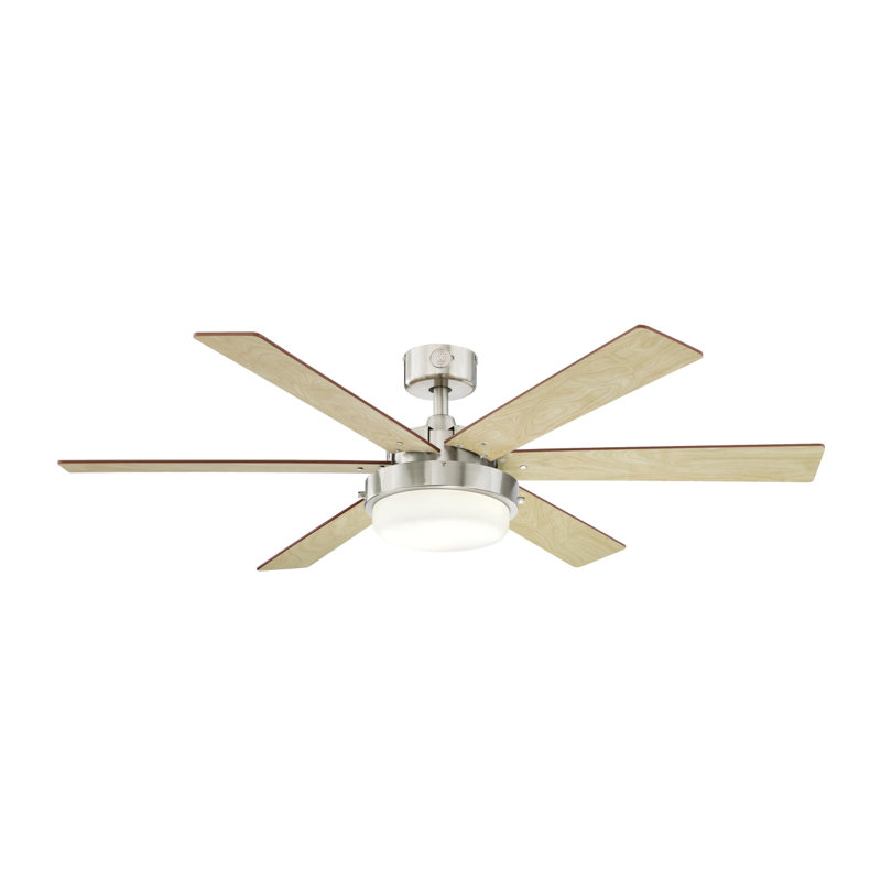 52" Brushed Nickel Ceiling Fan with Rosewood Blades and LED Light