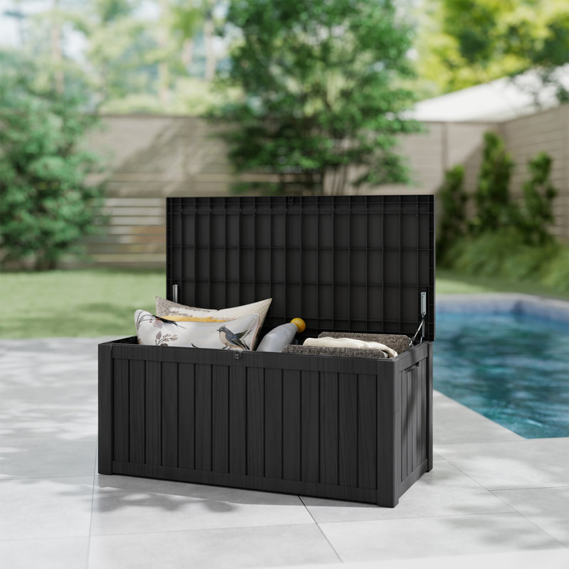 Boîte de rangement verrouillable en résine résistante à l'eau 150 gallons Yardgrace, Noir