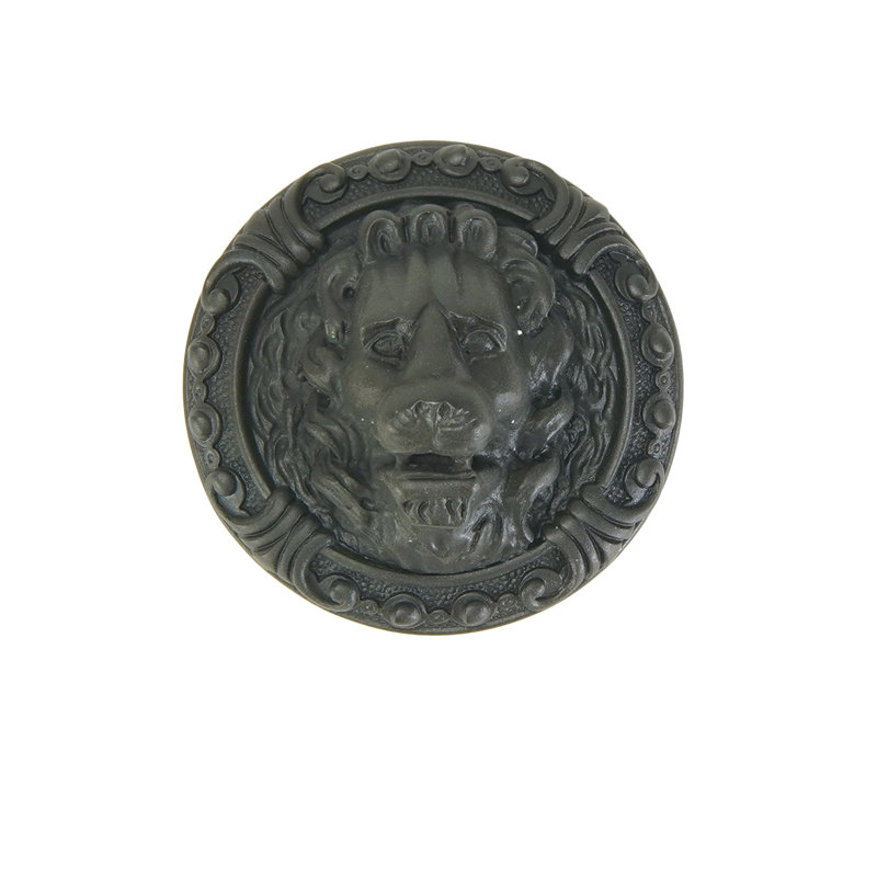 LION IN WINTER KNOB; ANTIQUE NICKEL, Matte Black