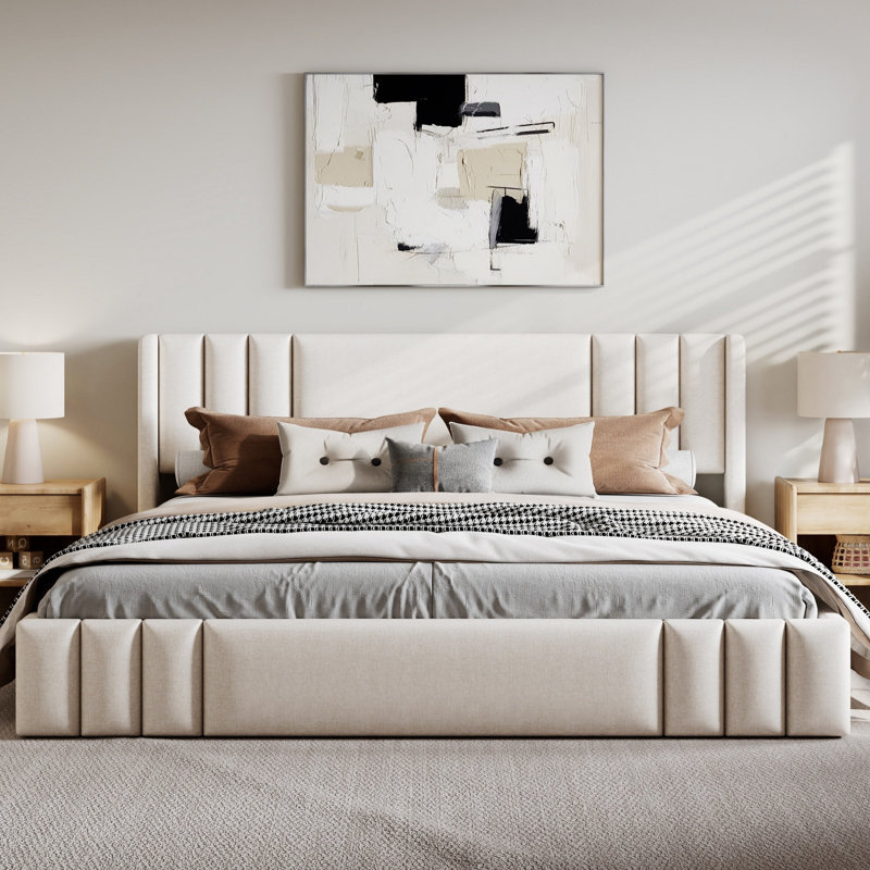 Base de lit tapissier grand format, Beige, Grand lit