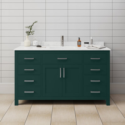 Meuble-lavabo simple autoportant avec plateau en marbre 60 po Beckett