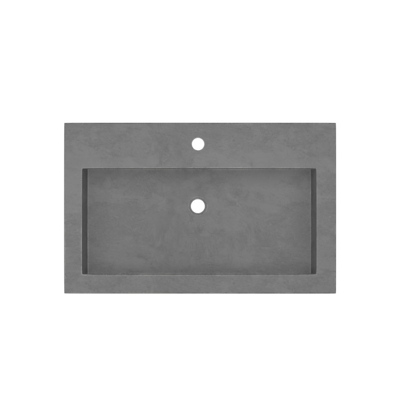 Trough Handmade Rectangular Drop-In Bathroom Sink, Single Faucet Hole, Slate