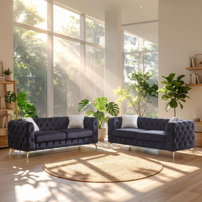 Ensemble de canapé de salon à 6 places en velours de pin l 82,5 po x P 32,75 po x H 30,25 po