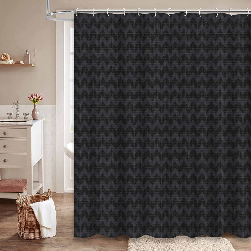 Rideau de douche sans couture à chevrons et rayures noires sans couture avec 12 crochets, L 72 po x l 78 po