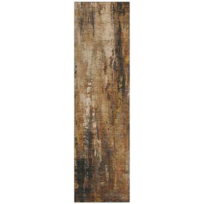 Caelion Brown Washable Indoor-Outdoor Rug - LOOMLAN