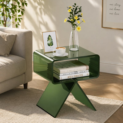 Table de chevet en acrylique, table de chevet moderne transparente avec tablette de rangement, petit bureau de bout transparent pour le salon, la chambre à coucher, la décoration intérieure, aucun assemblage requis