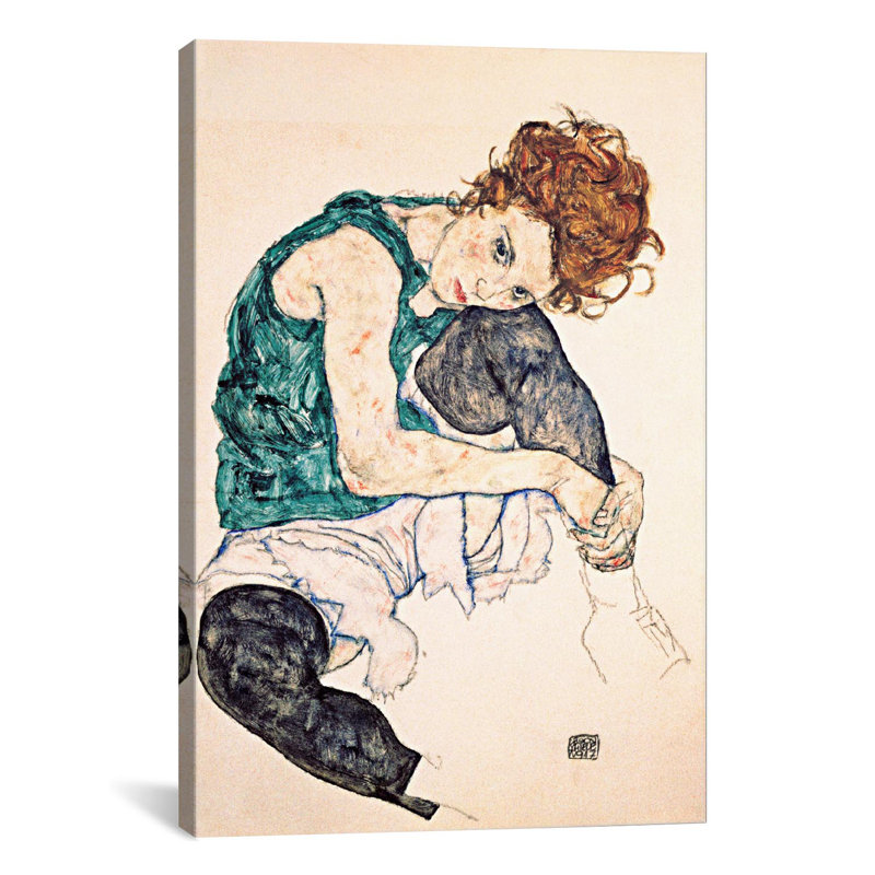 Reproduction d’art sur toile tendue, "femme assise avec coude courbé ii" Egon Schiele, H 60 po x l 40po x P 1,5 po