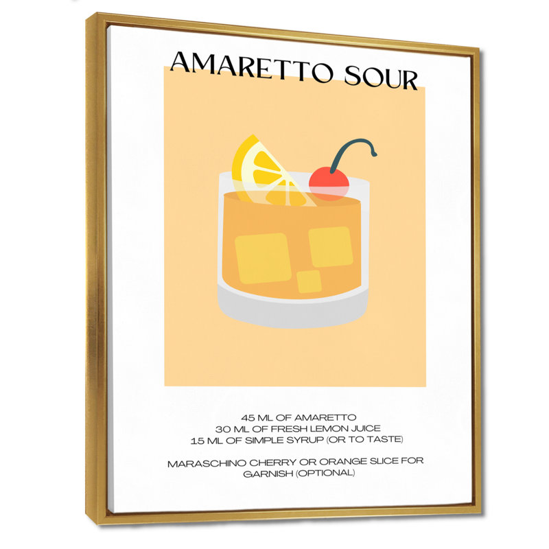 Amaretto Sour Liqueur Recipe - Art mural cocktails, Cadre flottant doré, H 44 po x l 34 po