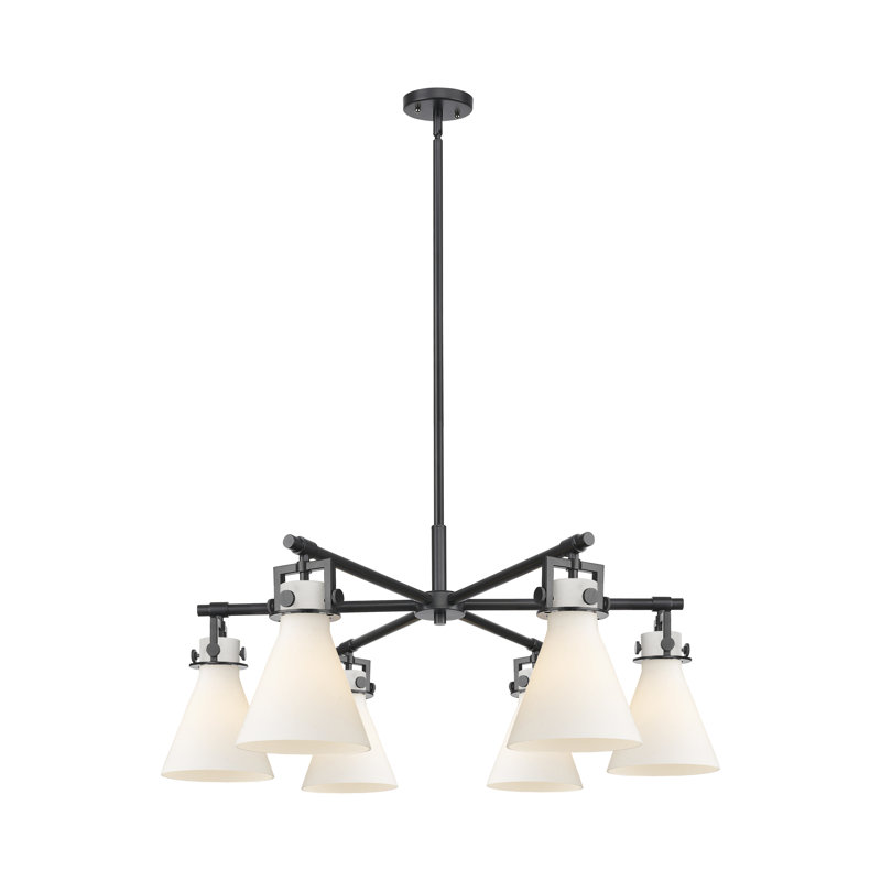 Grimsby - Lustre suspendu 6 lumières, Nickel poli, Blanc