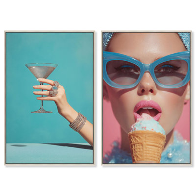 Diamond Kiss Set Canvas Print Fashion Wall Decor Set by Art Remedy, Silver Frame, 16 x 24