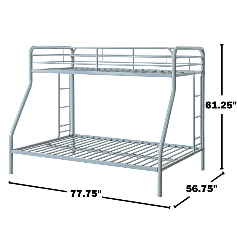 Lit superposé simple au-dessus de double brillant argenté, deux échelles encastrées, support à lattes en métal, barrières de sécurité pour lit de chambre à coucher avec argent, échelles faciles d'accès, lattes, repos