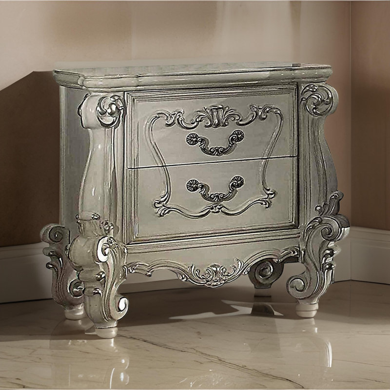 Carvajal 2-Drawer Nightstand in Antique Platinum, Silver