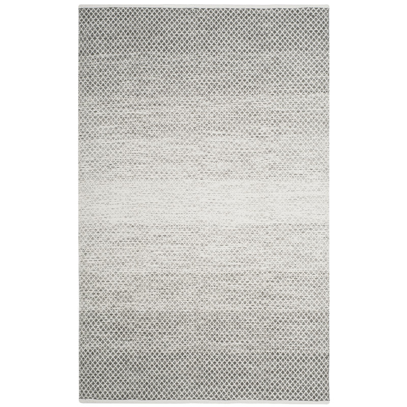 Tapis géométrique en coton fabriqué à la main gris clair / ivoire Amaya, Rectangle 3 pi x 5 pi