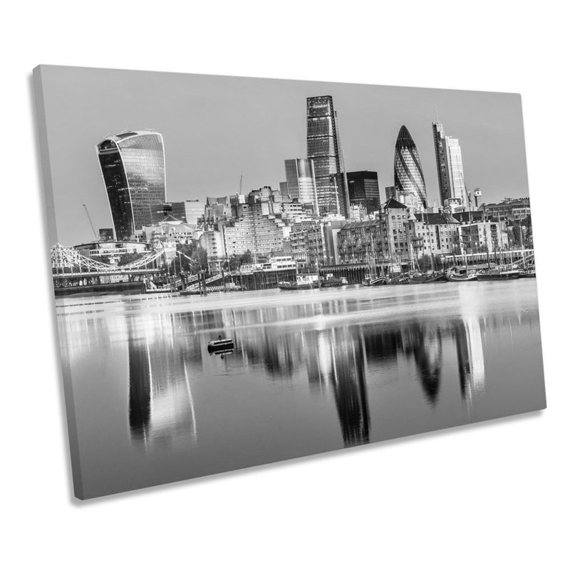 London City Skyline River Thames - Wrapped Canvas Print, 81.3cm H x 121.9cm W x 4cm D