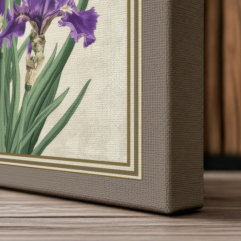 Purple Iris Study Japandi 1 Piece Wrapped Canvas Wall Art, 30x20 - 76.2 x 50.8 cm, Taupe Border
