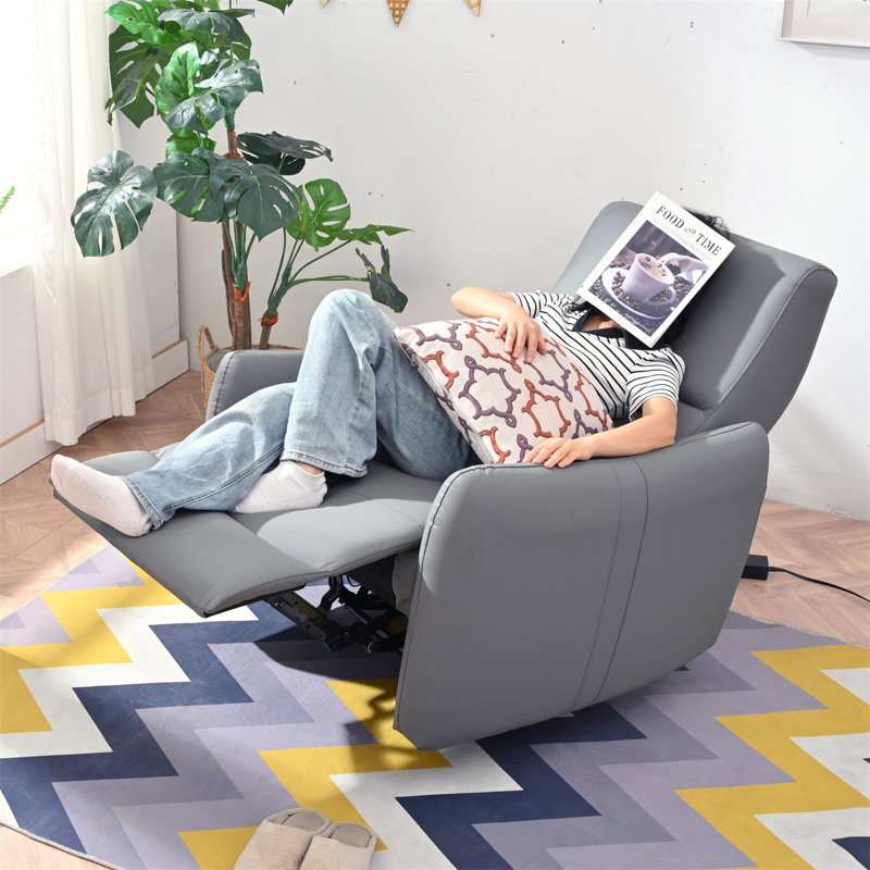 zero clearance recliner  Recliner,Power Recliner Chair,Electric Recliner For Living Room,PU Leather Reclining Armchair For Small Space,Reclining Sofa For Bedroom/Apartment/RV,With USB Port(Type-C) (Blue-Gray)
