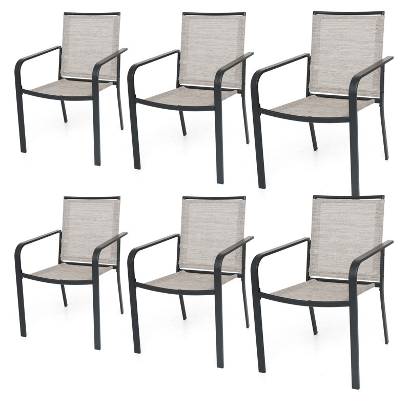 Chaise de salle à manger d'extérieur empilable (ensemble de 6), Beige/noir