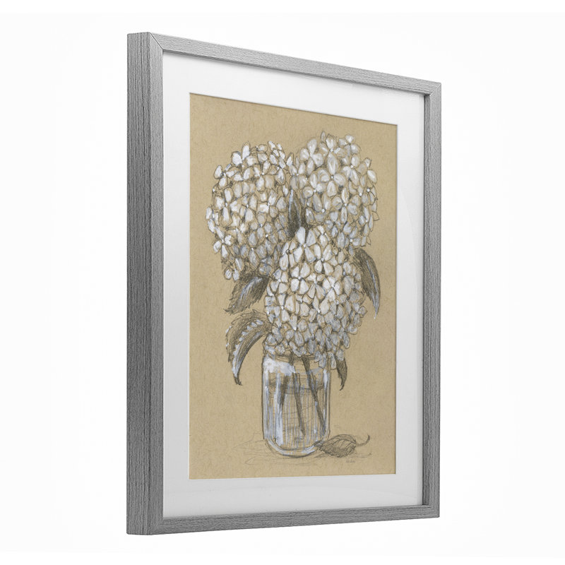 Hydrangea Jar, reproduction d'art encadrée sous verre, conception de Patti Bishop, Cadre de ferme gris, H 21 po x l 17 po