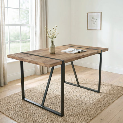 Table de salle à manger rectangulaire moderne industrielle de 55 pouces avec pieds en métal noir