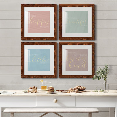 Pensées heureuses - ensemble de 4 pièces d'art textuel sur toile