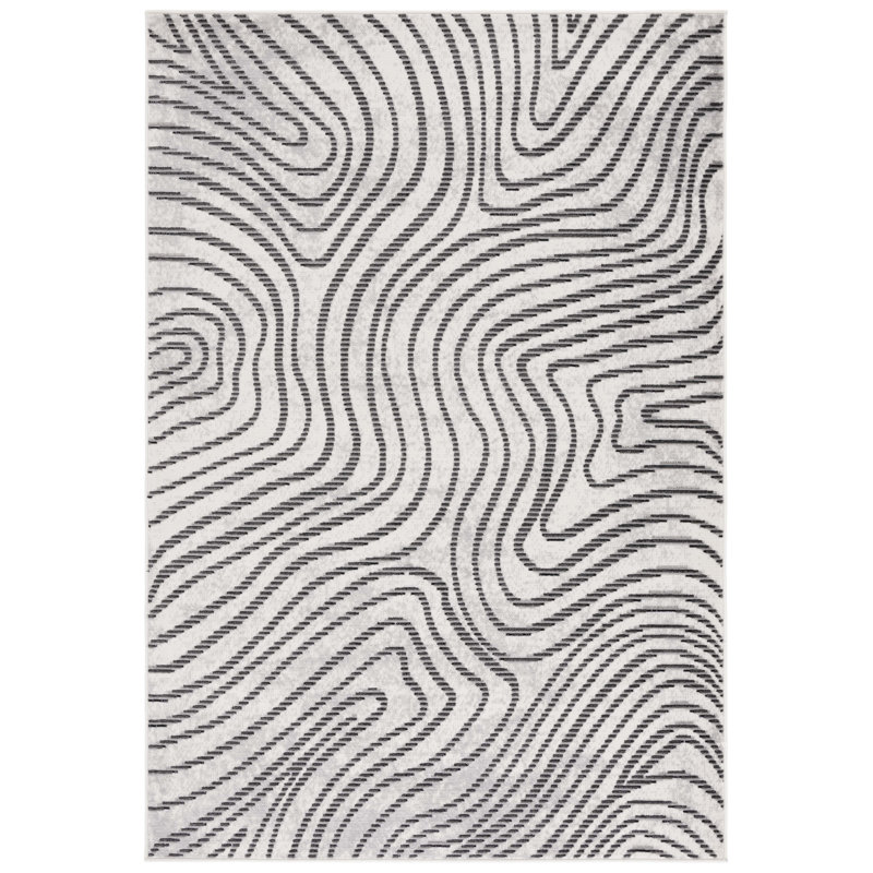 Madee Temple Bcf/Jute/Latex/Overlock Abstract Rug in Beige/Black, Rectangle 4' x 6'