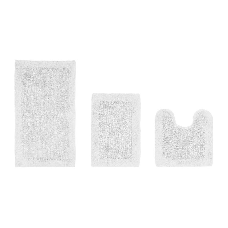 Merkel 100% Cotton Tufted Premium 3 Piece Bathroom Rug Set Machine Washable Extra Soft & Absorbent Reversible Bath Rug, White