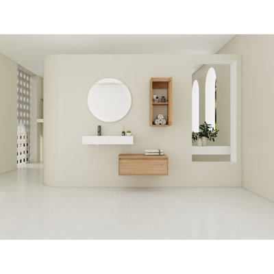 Meuble-lavabo mural 30 po avec lavabo en résine et armoire latérale, tiroir à fermeture en douceur, armoire combinée