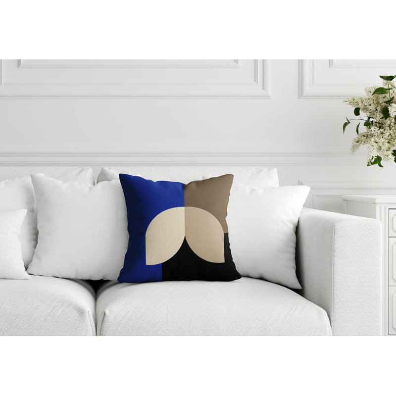 Coussin décoratif intérieur / extérieur en polyester filé Nini, 17 po x 17 po, Bleu marine