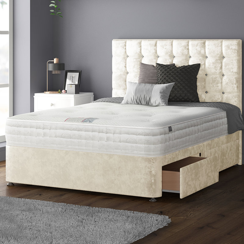 Galarza Divan Bed Base, Double (4'6), Cream, 4 Drawers