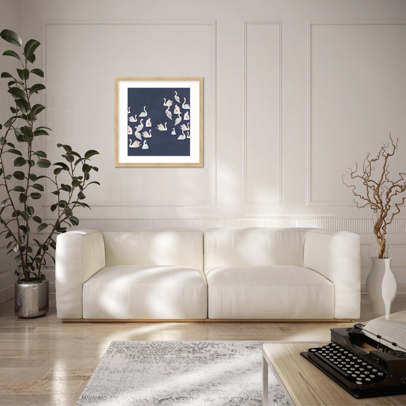 Nature Inspired Modern Ensemble: Swan Serenade, 16" H x 16" W, Tan, Framed Matted Print
