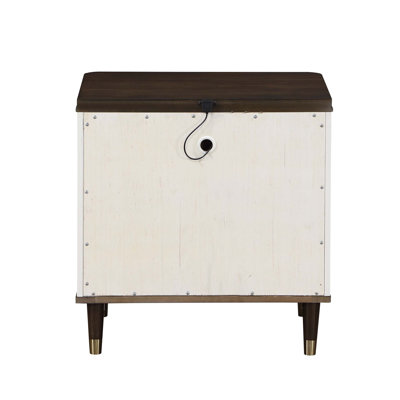 White and Brown 2-Drawer Nightstand with USB Port