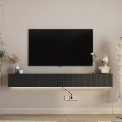 Floating TV Stand, Wall Mounted TV Shelf With Led Lights & Power Outlet High Gloss TV Cabinet For Living Room TV Stands