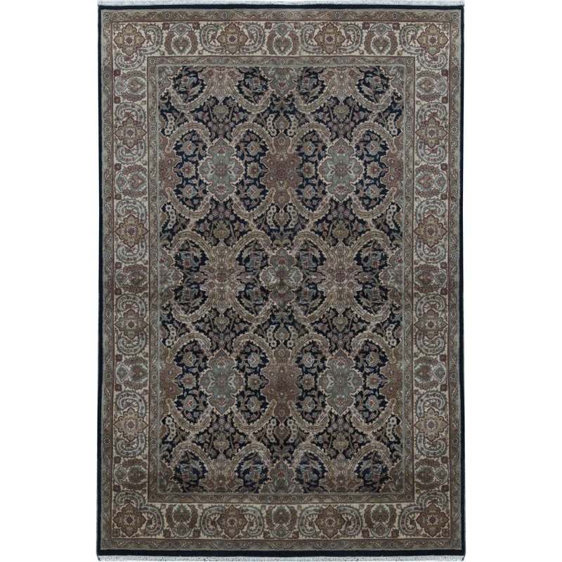 Tapis noir et crème noué à la main de haute qualité