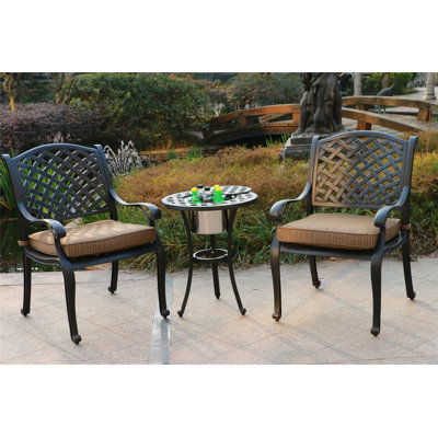 Annecorinne Round 2 - Person 21.06" Long Aluminum Bistro Set with Cushions