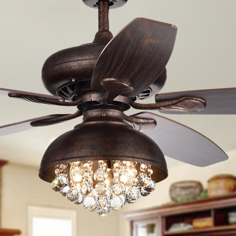 Ventilateur de plafond en bronze moucheté avec 5 pales Fredix et 5 pales Fredix