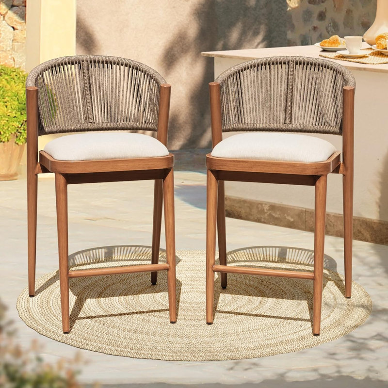 Modern Rope Bar Stools Set of 2, 28.38"H