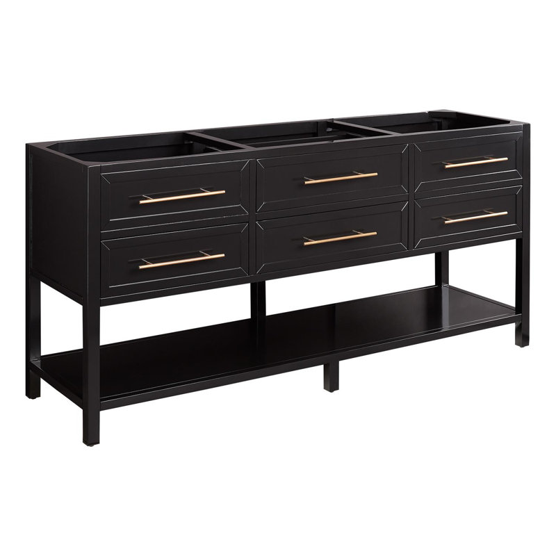 72" Robertson Double Bathroom Vanity Set with Rectangular Undermount Sinks, 8" Widespread, Arctic White Quartz, Black