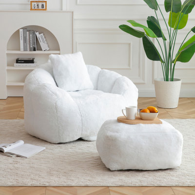 Fauteuil à billes géant avec repose-pieds, fauteuil à billes surdimensionné pour adultes et enfants, grand fauteuil en fausse fourrure avec rembourrage, grand canapé rembourré, canapé pour jouer, salon chambre à coucher