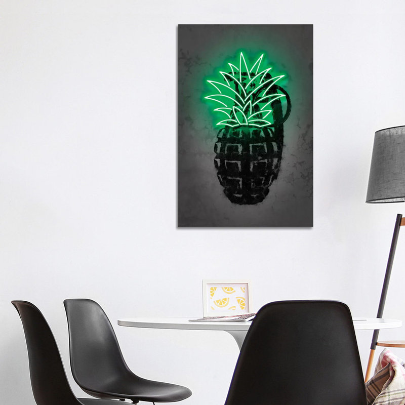 Impression d’art graphique, "Pineapple" par Octavio Mielu, Pas de tapis, H 40 po x l 26 po x P 1,5 po, Toile tendue