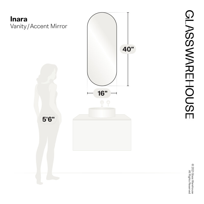 Modern & Contemporary Accent Bathroom / Vanity Dresser Mirror, White, 40" x 16"