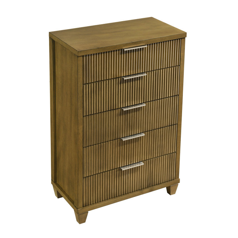 Aurelin Mid-Century Modern 28.7"W 5 Drawer Chest, Antique Oak