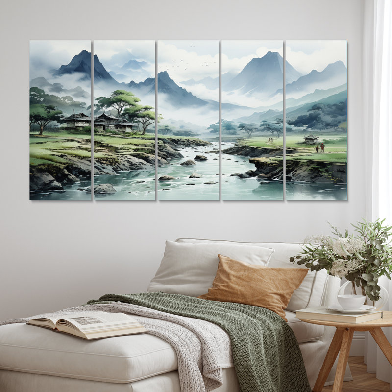 Vietnam Misty Mountains I - Décoration murale Vietnam - 5 panneaux égaux