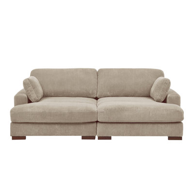 Grande méridienne, 2 places, revêtement en velours côtelé chameau, deux coussins décoratifs, profondeur de 89 po, largeur de 45 po, hauteur de 35 po, poids de 180 lb, assemblage rapide et sans heurts