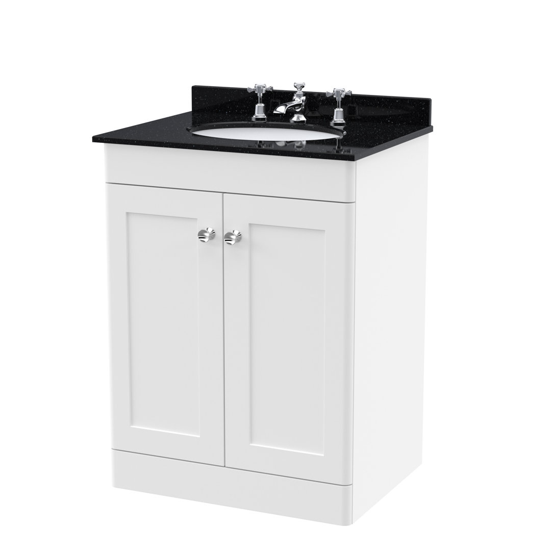 B&Q - Classique 600mm Floor Standing 2 Door Vanity Unit With 3 Tap Hole Basin-Satin White - Image 2